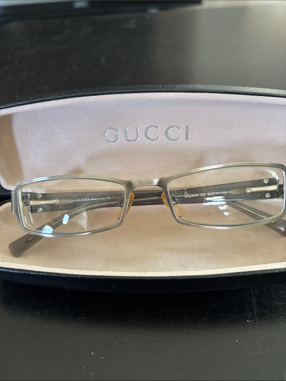 Gucci Gold-Tone Rectangular Glasses with Black Temples